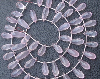 10 Inch Long Strand, SUPERB ROSE QUARTZ Elongated Micro Faceted Drops Shape Briolettes,14-16mm size.