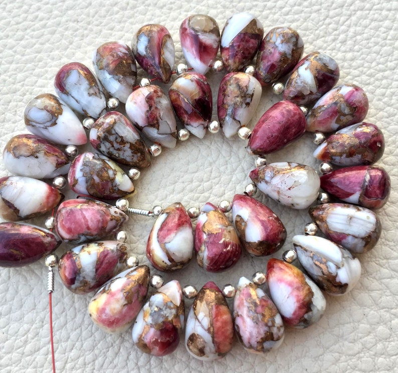 RED OYESTER COPPER Turquoise Smooth Drops Shape Briolettes 3 Matched Pair 12x8mm size.Superb Item at Low Price