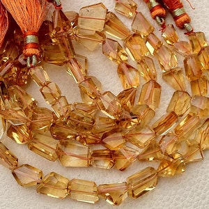 AAA Quality, Full 9 Inch Long Strand, Super Shiny Golden CITRINE STEP Cut Faceted Nuggets, 6-10mm Long size,Manufacturers Price image 1