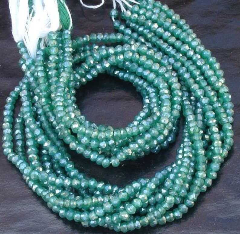 14 Inch Long Strand, Rare Colour Mystic GREEN Quartz Faceted Rondells, 4mm size,Gorgeous Item image 4