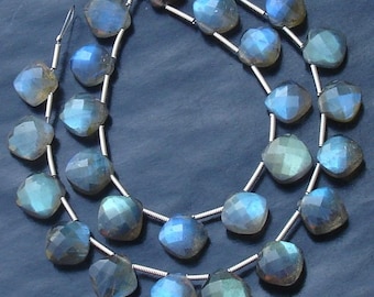 Fine Quality,Blue Flashy Labradorite Faceted Cushion Shape Briolettes, 9-10mm Long aprx, 14 Pieces,Great Item at Low price