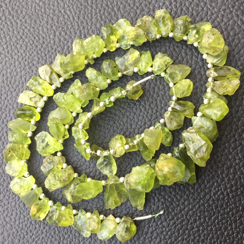 Brand New,Rare Amazing Natural PERIDOT Hammered Rock Nuggets Tip Drilled ,8-10mm,Full 8 Inch Strand,Amazing Rare Item image 2