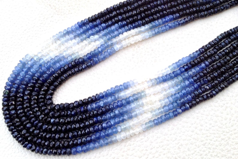 3.5-4mm Faceted Rondelles Finest Quality Wholesale Price 100/% NATURAL Shaded Blue Sapphire Full 17 Inch,Brand New
