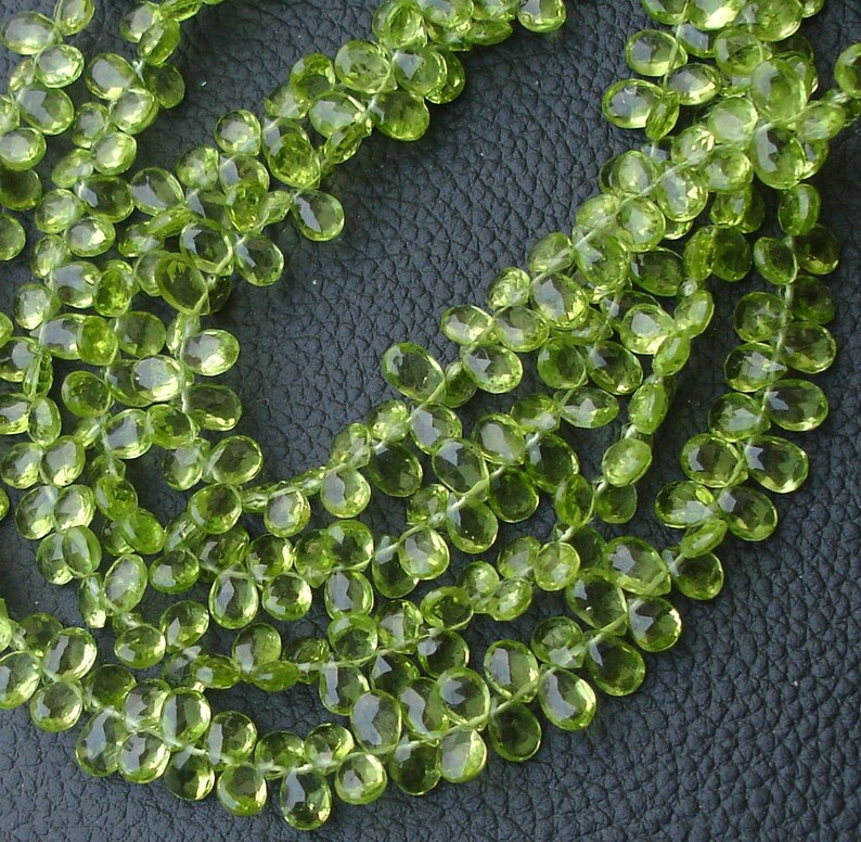 8 Inch 7-7.5mm size, SUPERB-- PERIDOT Faceted Pear Shape Briolettes Super Finest Quality