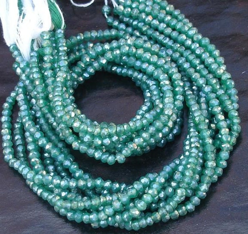 14 Inch Long Strand, Rare Colour Mystic GREEN Quartz Faceted Rondells, 4mm size,Gorgeous Item image 2