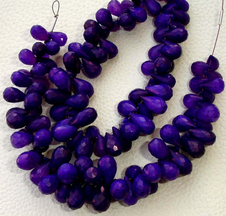 Brand New 6 Inches Strand Rare Amethyst Purple Chalcedony Faceted DROPS Briolettes,9-12mm Long size,GORGEOUS.