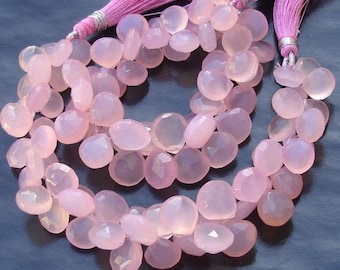 8mm Heart, Full 6 Inches Strand, ROSE Qtz Pink  Chalcedony Faceted Heart Briolettes,GORGEOUS.