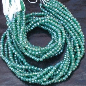 14 Inch Long Strand, Rare Colour Mystic GREEN Quartz Faceted Rondells, 4mm size,Gorgeous Item image 3