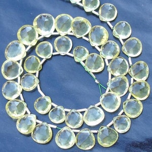 wholesale Price Offer,, 36 Pieces, Full Strand, 8-10mm, Superb-Finest, GREEN LEMON QUARTZ Faceted Heart Shape Briolettes image 4