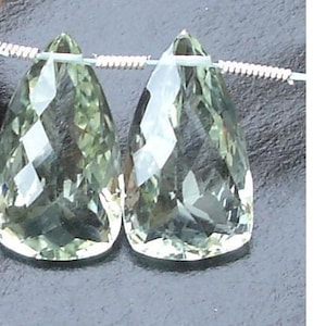 AAA Quality, 20mm Long Green AMETHYST Faceted ELONGATED Trillion Shape Briolettes Matched Pair.