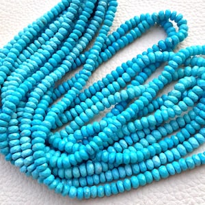 AAA Natural Arizona Turquoise, 1/2 Strand, 4-4.5mm Long, Natural Turquoise Faceted Rondells,Superb-Finest Quality