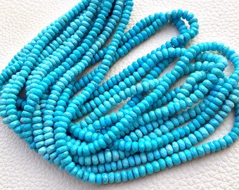 AAA Natural Arizona Turquoise, 1/2 Strand, 4-4.5mm Long, Natural Turquoise Faceted Rondells,Superb-Finest Quality