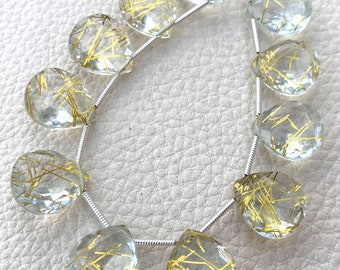 4 Matched Pairs, SUPER Doublet Quartz Faceted Cut Heart Shape Briolettes,14x12mm Size,Finest Item.Amazing Item.