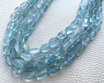 WOW, Finest Quality Full 14 Inch Long Strand, Superb-Natural Blue AQUAMARINE Smooth Nuggets Briolettes, 10-7mm size,Superb Item