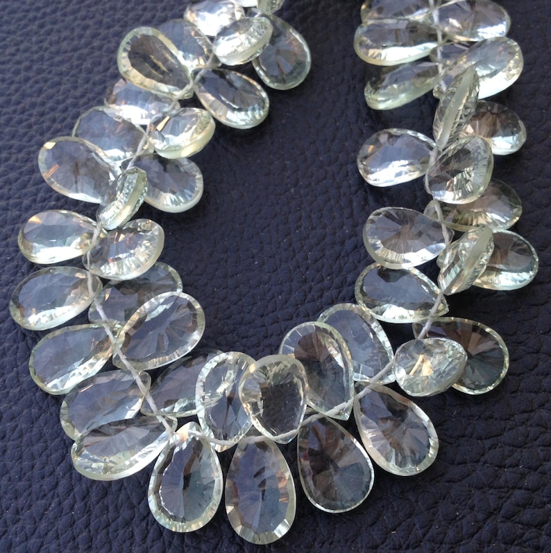12 Strand,Natural GREEN AMETHYST Concave Cut Pear Shape Briolettes Brand New Finest Item 12-13mm