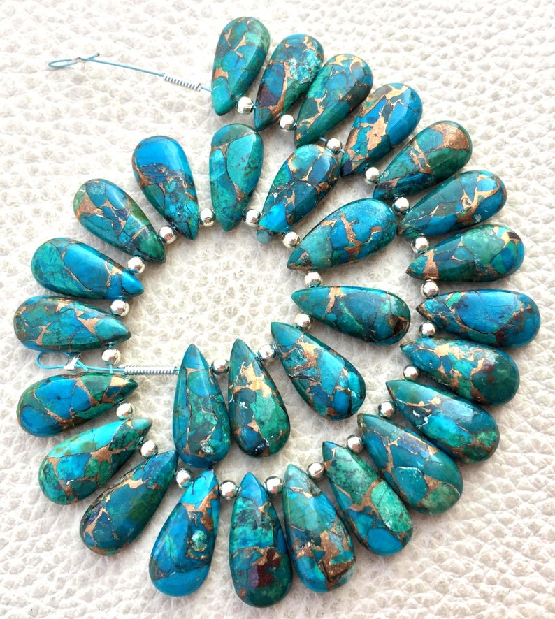 15x7mm size.Superb Item at Low Price BLUE PARAIBA Copper Turquoise Smooth Pear Shape Briolettes 4 Matched Pair