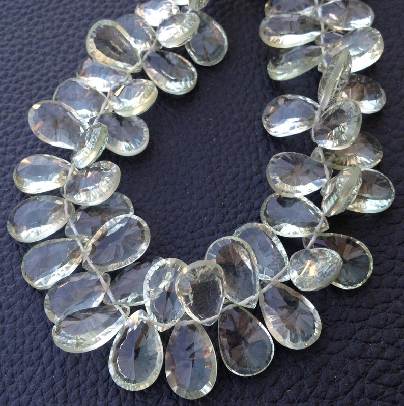 12 Strand,Natural GREEN AMETHYST Concave Cut Pear Shape Briolettes Brand New Finest Item 12-13mm