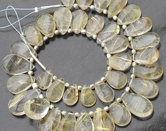 New Arrival,Truly Rare Finest Quality GOLDEN RUTILATED Quartz Smooth Pear Shape Briolettes,.Great Item at Low Price