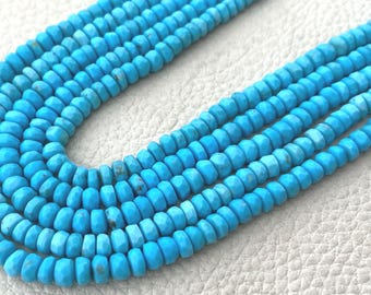 5-4mm Size, 8 Inch Long Strand, Natural Arizona Blue Turquoise Micro Faceted Rondelles Superb Quality,Amazing Shape.Rare Item at Low Price.