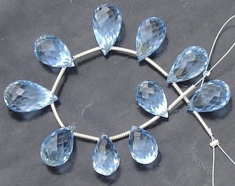 Gorgeous,CORNFLOWER BLUE QUARTZ, Micro Faceted Drops Shape Briolettes, 10 Pcs 12-14mm Long,Great Item at Low Price