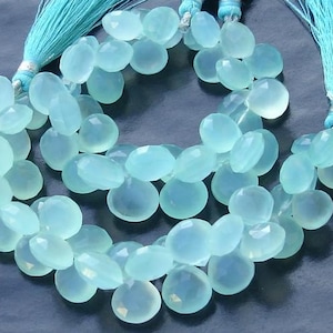 8 Inch Strand, Peru Aqua. Blue Chalcedony Faceted HEART Briolettes,10-11mm Long size,GORGEOUS.