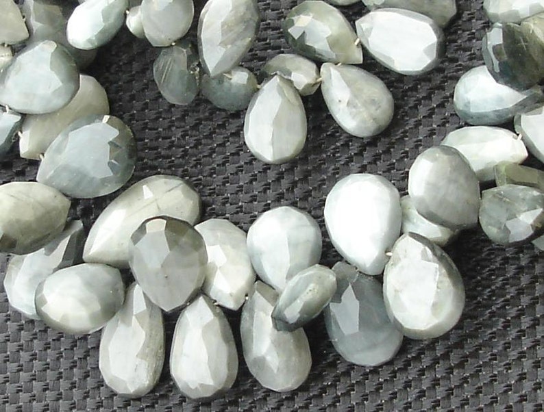 Grey Cat/'s Eye Faceted Pear Briolettes 65 Cts SUPER-- SUPER---Grey Cat/'s eye 7-10mm Aprx. Super Finest Quality