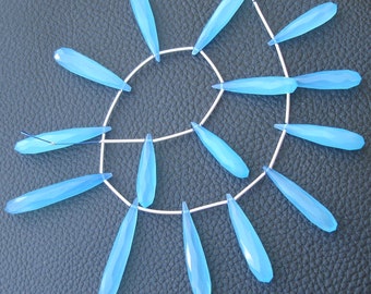 10 Inch Long Strand, 30-35mm Long, SWISS BLUE Chalcedony Elongated Drops Shape Briolettes,Superb-Finest Quality