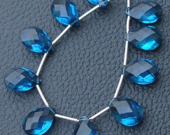 8 Pcs Set, LONDON BLUE Quartz Faceted PEAR Shape Briolettes, 14X9mm Long, 4 Matched Pairs,Superb Item,Wholesale Price