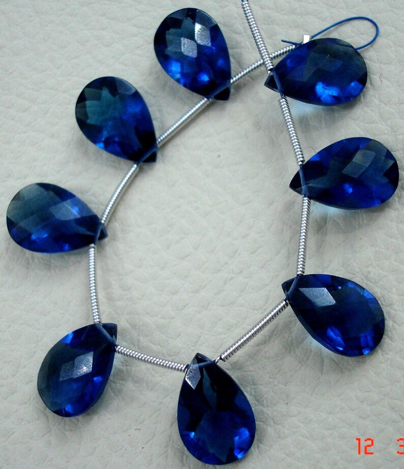 8 Inch Strand,KASHMIR Sapphire Blue quartz Cut Pear Briolettes,SUPERB-FINEST-aaa Quality,very Low Price image 4