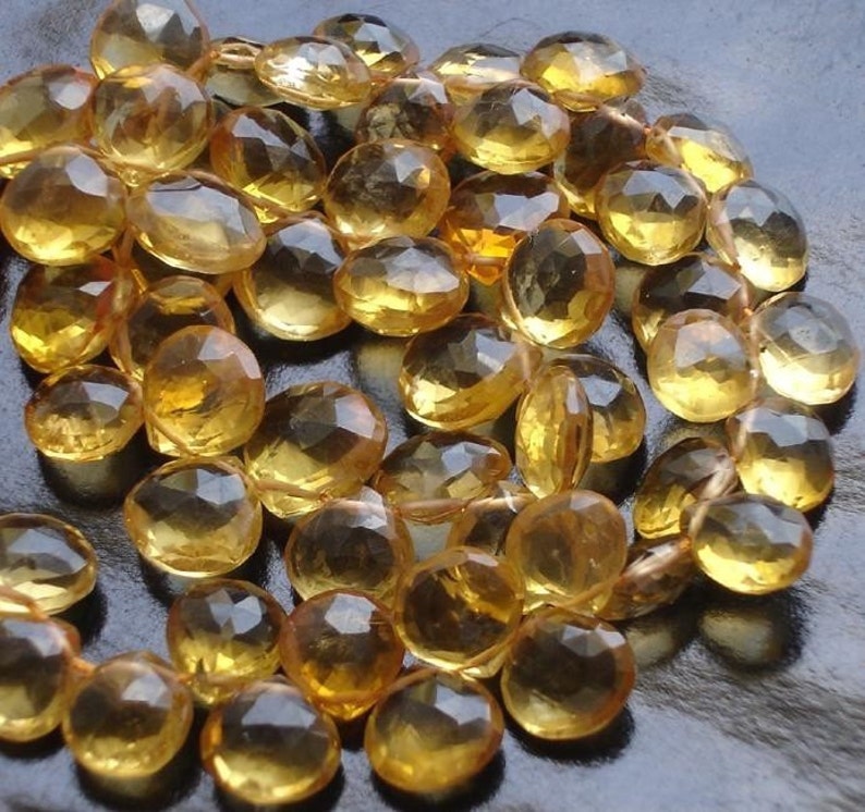 Brand New, 20 Pieces Strand,9-10mm Giant size, Natural CITRINE Faceted Heart Shape Briolettes,Amazing Item at Low Price. image 1