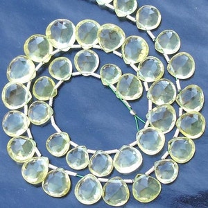 wholesale Price Offer,, 36 Pieces, Full Strand, 8-10mm, Superb-Finest, GREEN LEMON QUARTZ Faceted Heart Shape Briolettes image 2