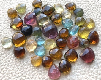 85 Cts, 40 Pieces,Brand New, Natural Multi TOURMALINE Faceted Heart Shape Briolettes,Finest Tourmaline at Low Price.