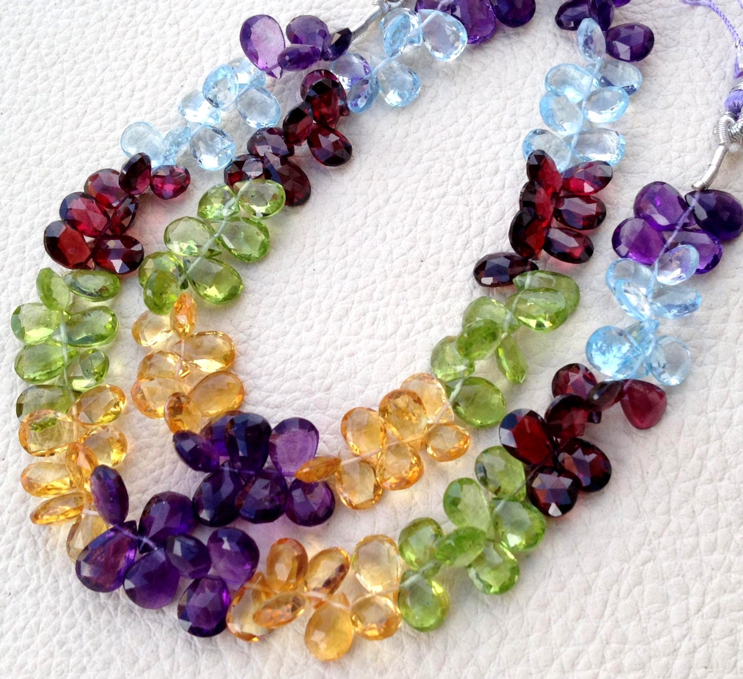 新品、フル 7 インチ ストランド、マルチ天然石ファセット ペア