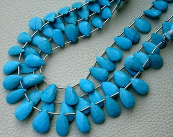 Natural ARIZONA Turquoise, 1/2 Strand, 10-12mm Long, Natural Turquoise  Faceted Pear Shape Briolettes,Superb-Finest Quality