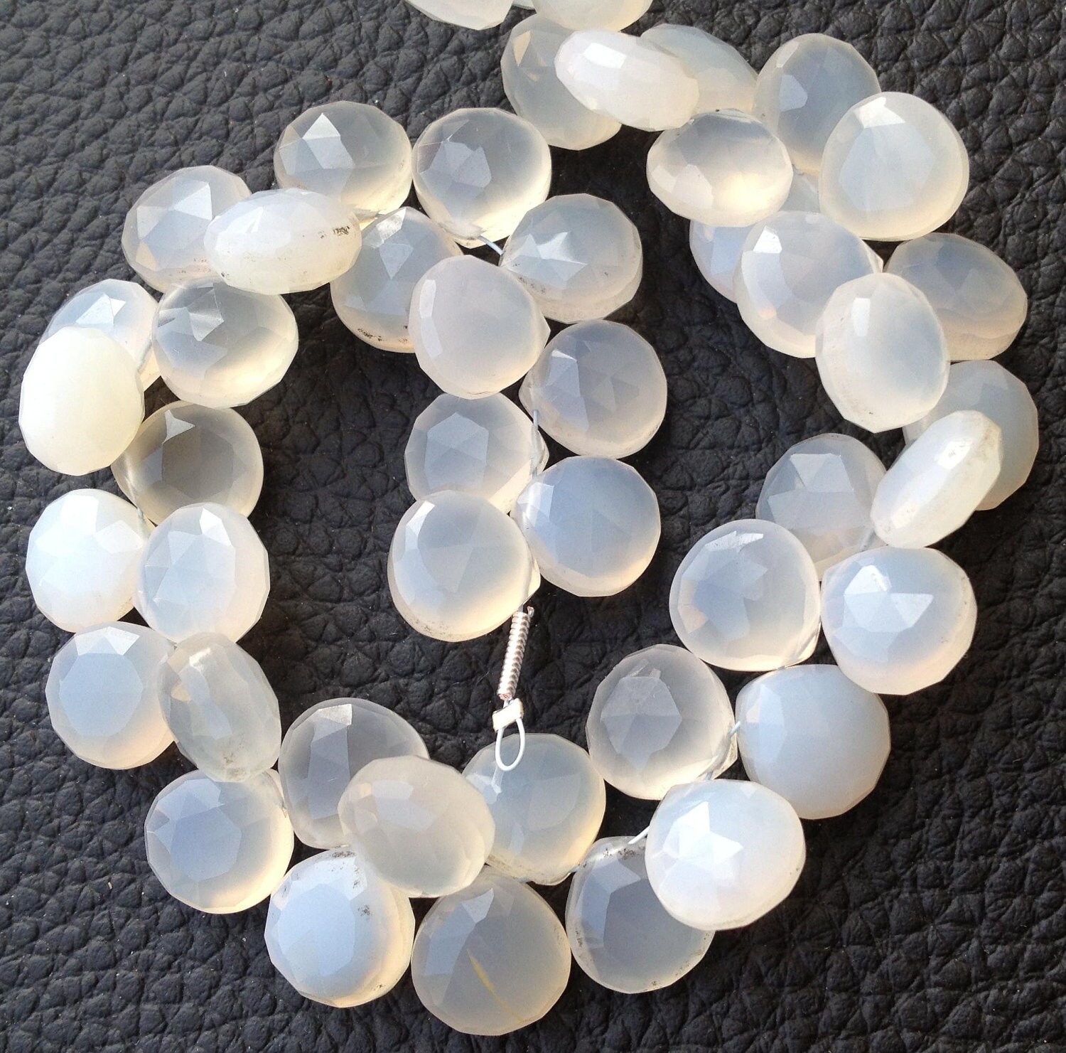 6 Inch Strand WHITE Chalcedony Faceted Heart | Etsy