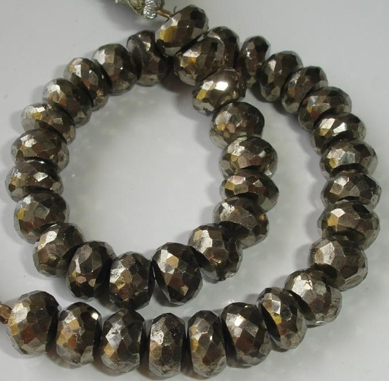 8mm Size 8-8.5 Inch Strand of High Quality Super Sparkly PYRITE FACETED RONDELLS 8mm.Nice Quality