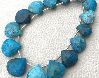 All 15 Pieces, Natural Blue Chrysocolla Faceted Heart Shape Briolettes,15-13mm Long,Finest Quality,Amazing Color Rare Item.