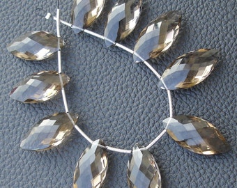 3 empareja par, cuarzo ahumado facetado Marquesa forma Briolettes, tamaño 24x12mm. Excelente producto a bajo precio