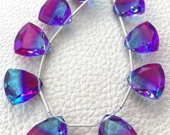 4 Matched Pairs, SUPER Doublet Quartz Faceted Cut Trillion Shape Briolettes,14x14mm Size,Finest Item.Amazing Item.