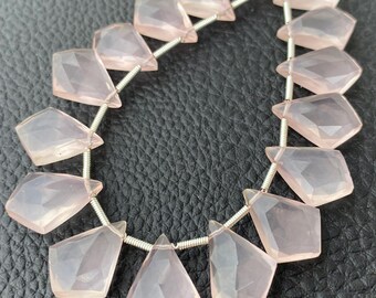 8 Pieces, Natural Rose Quratz Faceted Elongated Fancy Shape Briolettes,15x11mm Long,Finest Quality,Amazing Special Shape.