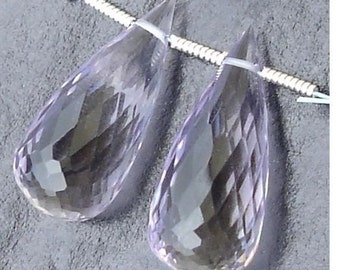 AAA Quality, 21MM Long Pink Amethyst Micro Faceted ELONGATED Drop Shaped Briolettes Matched Pair- Amazing Matched Pair
