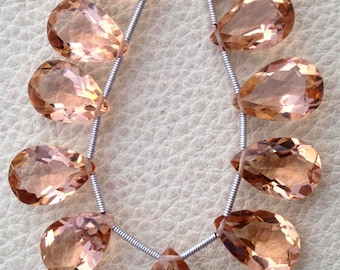 4 Matched pairs, Superb CHAMPAGNE Quartz, New Cut Faceted Pear Shape Briolettes,10x15mm Long,Superb