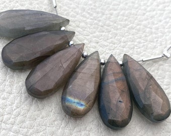 Brand New, 3 Matched Pairs,Natural RARE COLOR LABRADORITE Faceted Elongated Pear Shape Briolettes,25x10mm Size,Amazing Rare Item