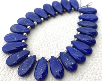 4 Matched Pairs, Natural Lapis Lazuli Smooth Elongated Pear Shape Briolettes,15x7mm Long,Finest Quality,Amazing Rare Color.