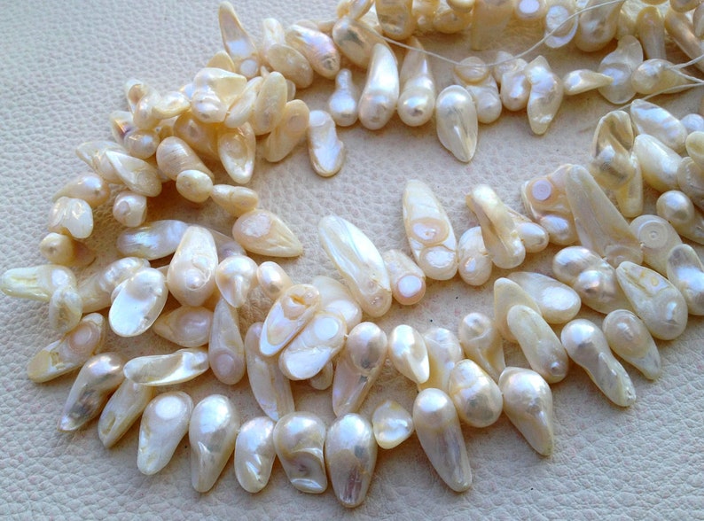 Brand New FRESH WATER PEARL Smooth Tip Drilled Nuggets Shape Briolettes,10-18mm Long size,Full 15 Inch Strand,Gorgeous Item