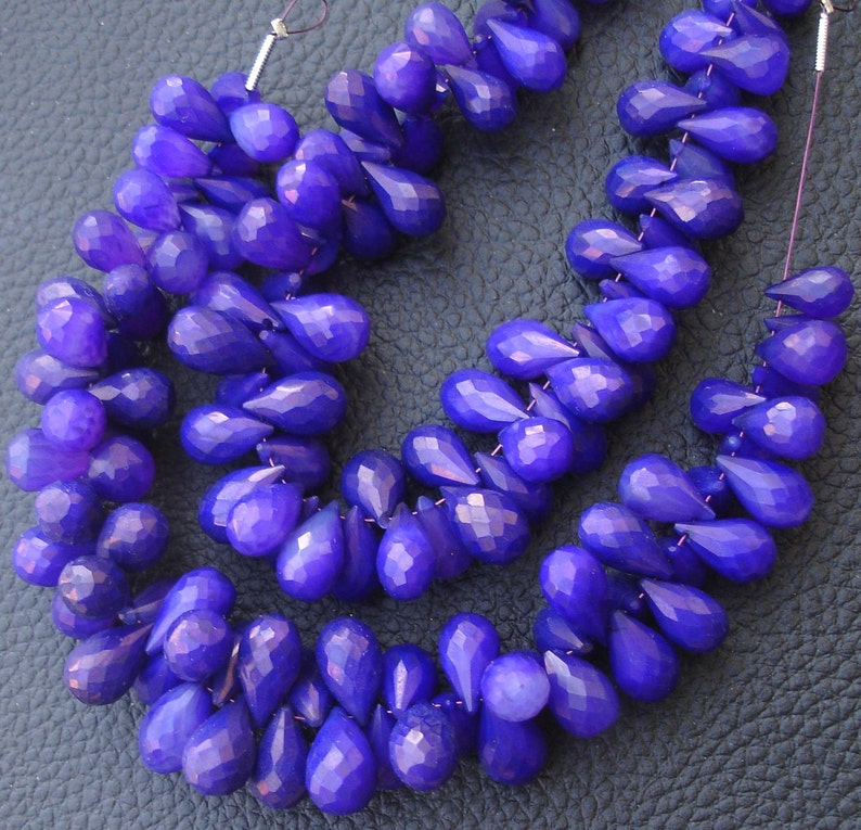 Brand New 6 Inches Strand Rare Amethyst Purple Chalcedony Faceted DROPS Briolettes,9-12mm Long size,GORGEOUS.