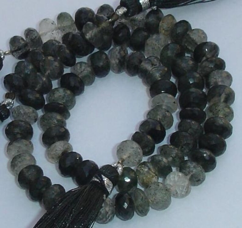 7mm AAA Quality,BLACK JADE Micro Faceted larger Size Rondells,Superb,8 Inch Long Strand