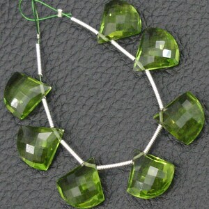 14mm, 3 Matched Pairs Fancy Fan Shape Briolettes, Parrot Green QUARTZ Super Finest-Quality,New Shape .