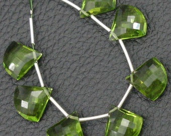 14mm, 3 Matched Pairs Fancy Fan Shape Briolettes, Parrot Green QUARTZ Super Finest-Quality,New Shape .