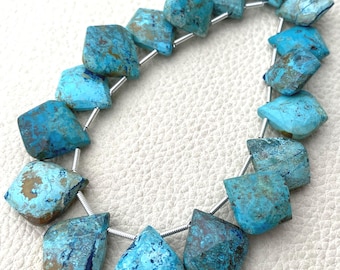 All 17 Pieces, Natural Blue Chrysocolla Faceted Fancy Leaf Shape Briolettes,17-13mm Long,Finest Quality,Amazing Color Rare Item.